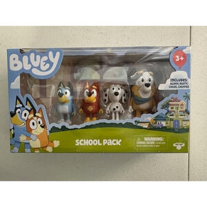 New Bluey & Friends School Pack Bluey, Rusty, Chloe, Calypso Figurines Posable